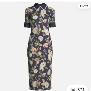 Alice + Olivia Delora Midi Collard Floral Dress